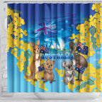 Happy Australia Flag Day Shower Curtain Aussie Animals Grunge Style
