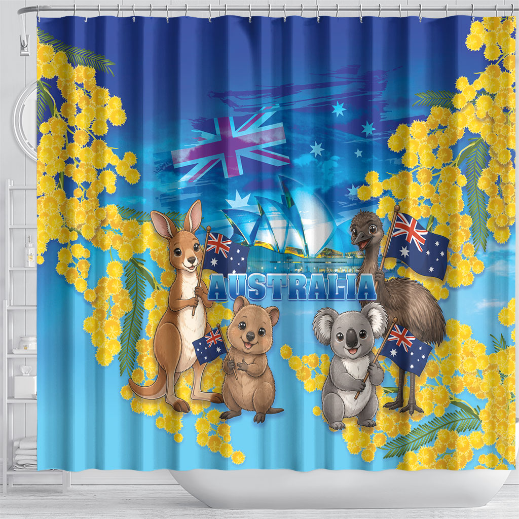 Happy Australia Flag Day Shower Curtain Aussie Animals Grunge Style
