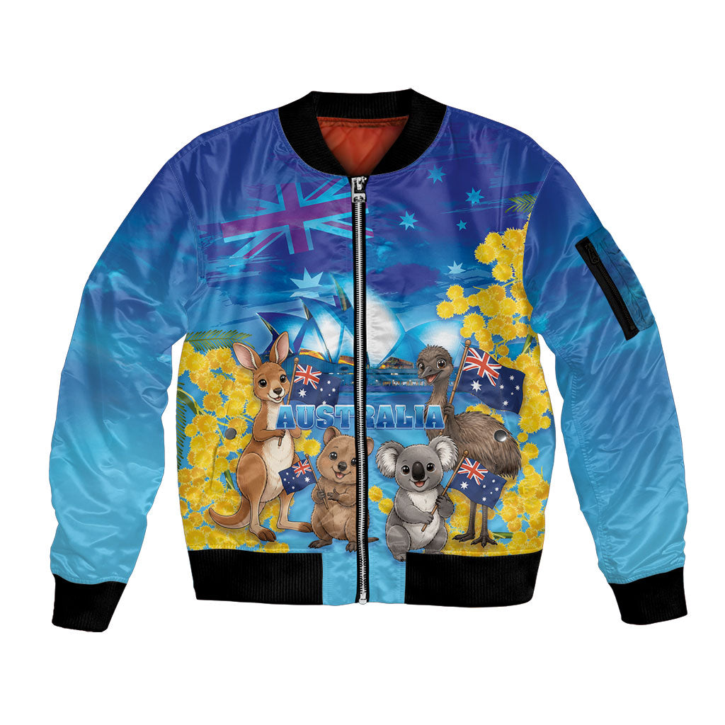 Happy Australia Flag Day Sleeve Zip Bomber Jacket Aussie Animals Grunge Style