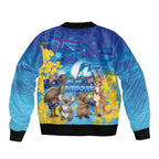 Happy Australia Flag Day Sleeve Zip Bomber Jacket Aussie Animals Grunge Style