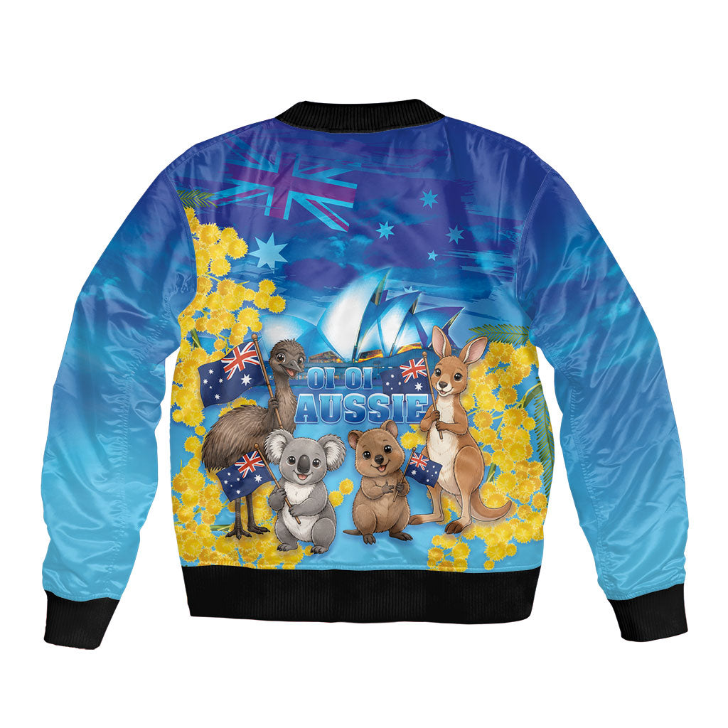 Happy Australia Flag Day Sleeve Zip Bomber Jacket Aussie Animals Grunge Style