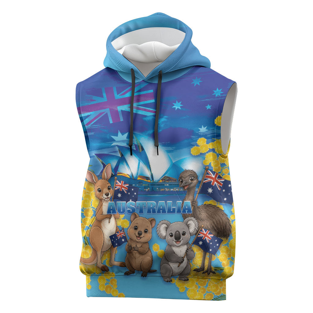 Happy Australia Flag Day Sleeveless Hoodie Aussie Animals Grunge Style