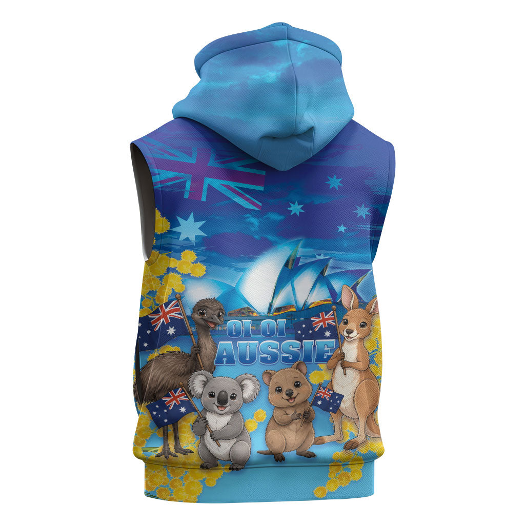 Happy Australia Flag Day Sleeveless Hoodie Aussie Animals Grunge Style
