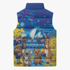 Happy Australia Flag Day Sleeveless Puffer Jacket Aussie Animals Grunge Style