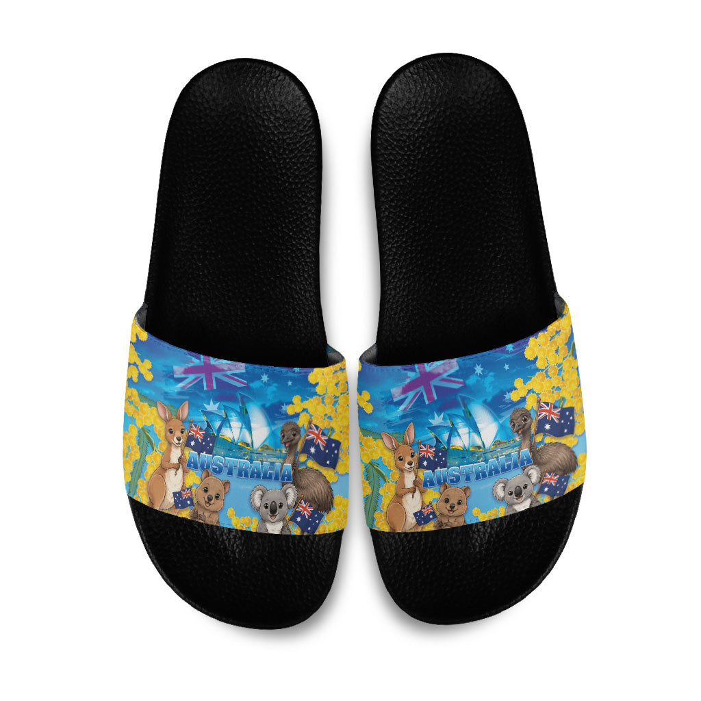 Happy Australia Flag Day Slide Sandals Aussie Animals Grunge Style