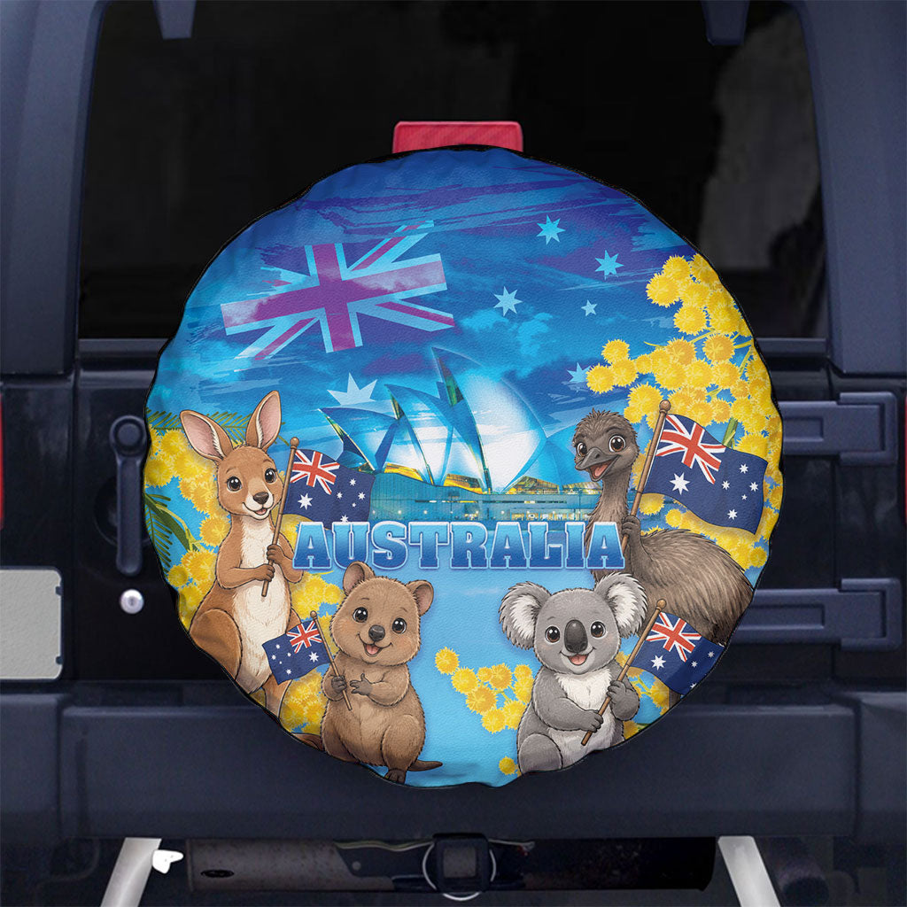 Happy Australia Flag Day Spare Tire Cover Aussie Animals Grunge Style
