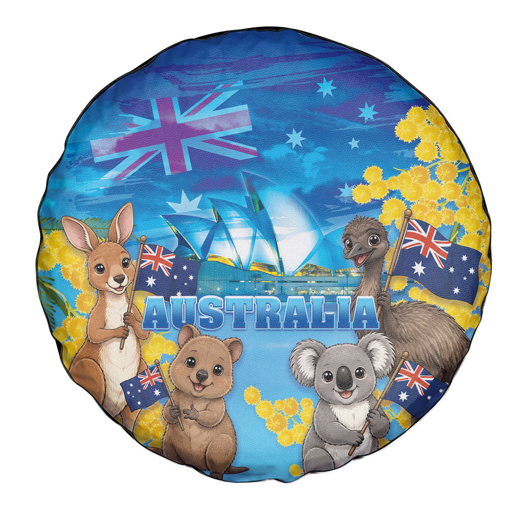 Happy Australia Flag Day Spare Tire Cover Aussie Animals Grunge Style