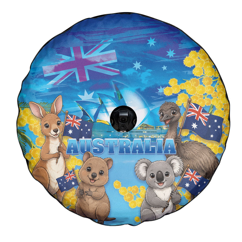 Happy Australia Flag Day Spare Tire Cover Aussie Animals Grunge Style