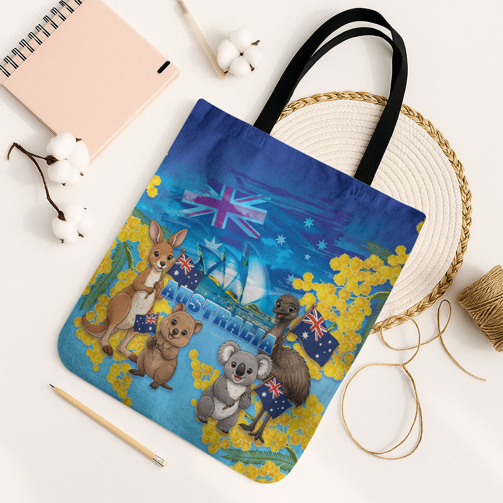 Happy Australia Flag Day Tote Bag Aussie Animals Grunge Style