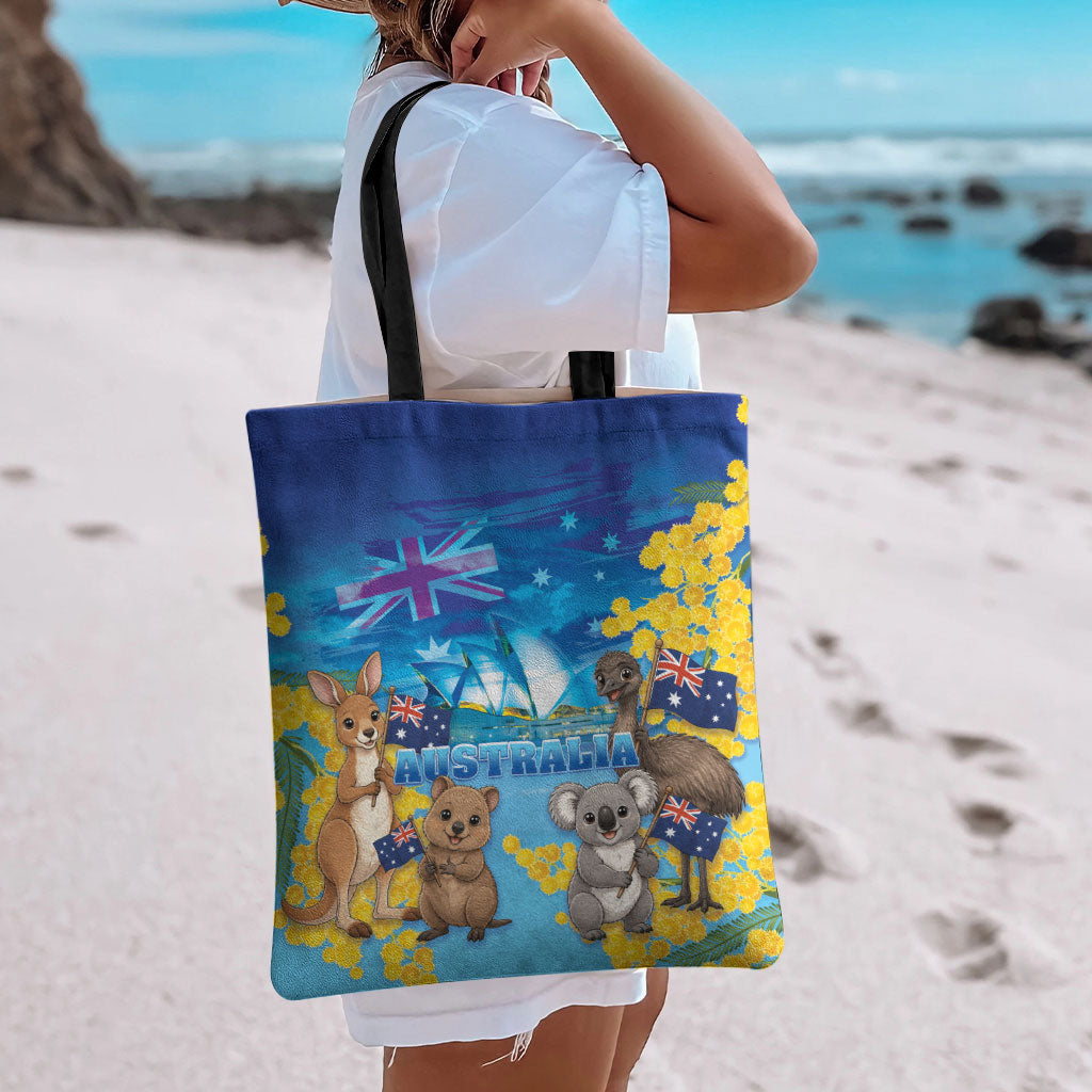 Happy Australia Flag Day Tote Bag Aussie Animals Grunge Style