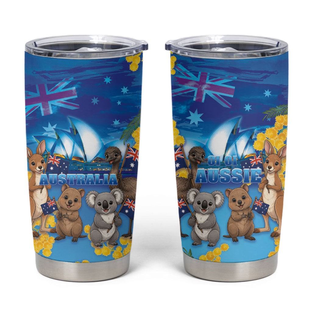Happy Australia Flag Day Tumbler Cup Aussie Animals Grunge Style