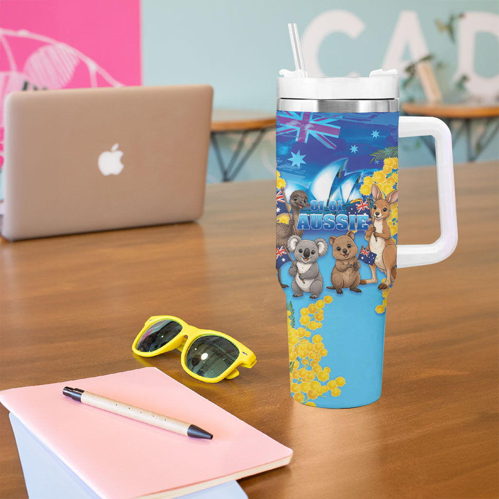 Happy Australia Flag Day Tumbler With Handle Aussie Animals Grunge Style