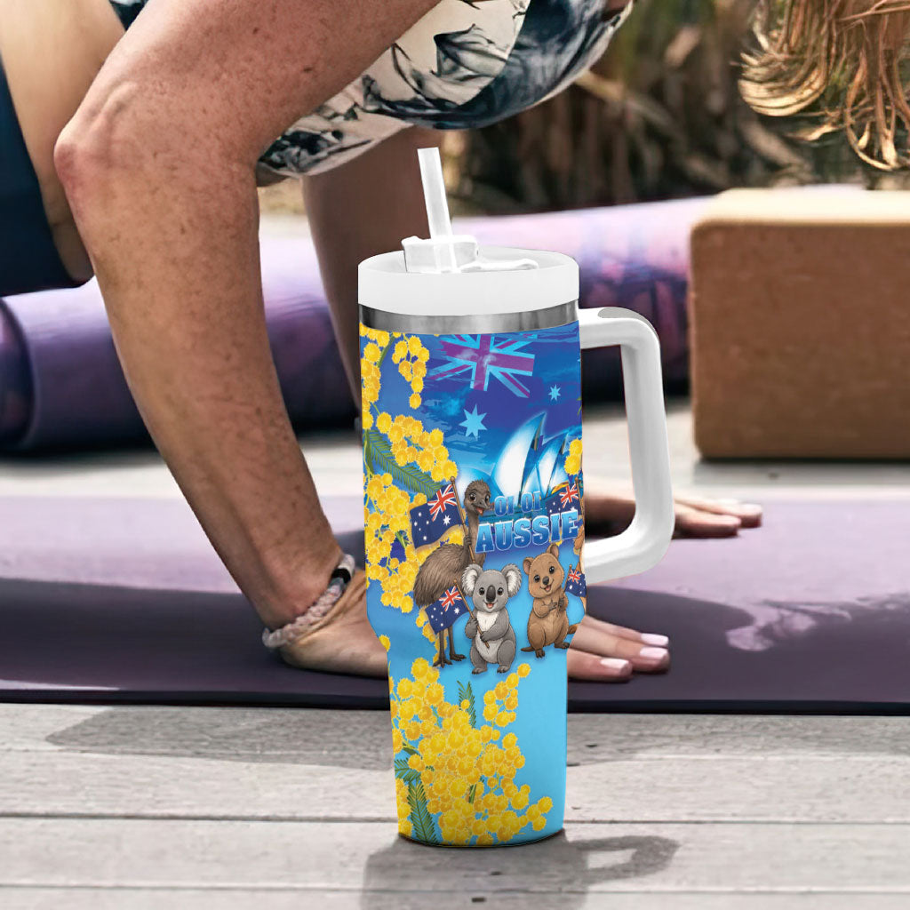 Happy Australia Flag Day Tumbler With Handle Aussie Animals Grunge Style
