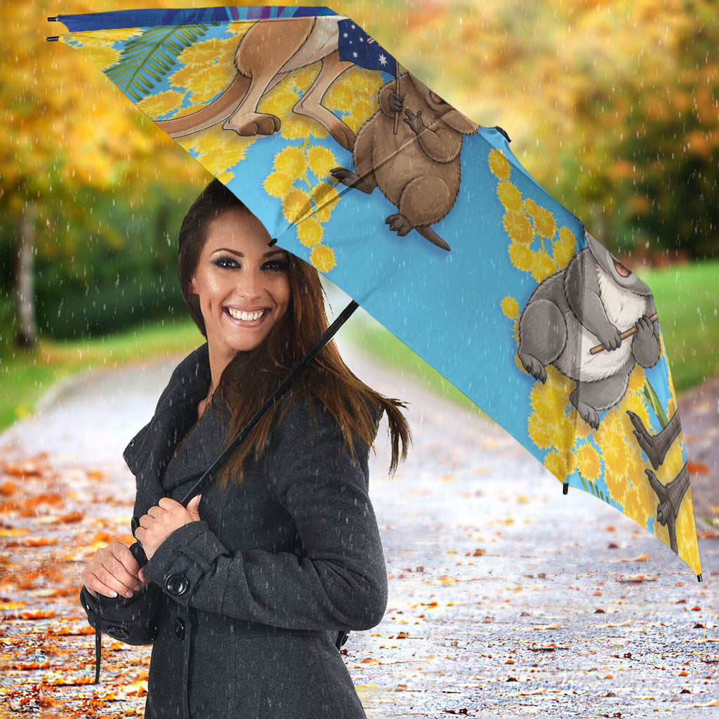 Happy Australia Flag Day Umbrella Aussie Animals Grunge Style