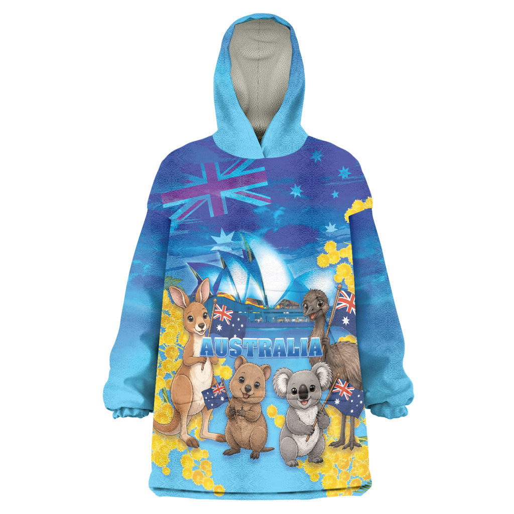 Happy Australia Flag Day Wearable Blanket Hoodie Aussie Animals Grunge Style
