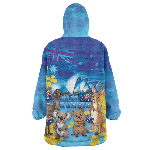 Happy Australia Flag Day Wearable Blanket Hoodie Aussie Animals Grunge Style