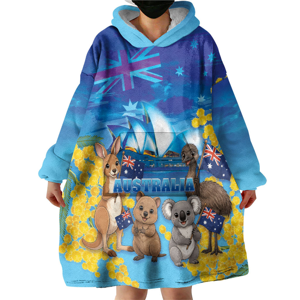 Happy Australia Flag Day Wearable Blanket Hoodie Aussie Animals Grunge Style