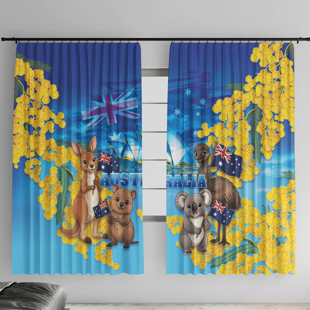 Happy Australia Flag Day Window Curtain Aussie Animals Grunge Style