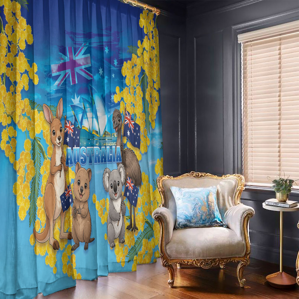 Happy Australia Flag Day Window Curtain Aussie Animals Grunge Style