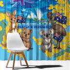 Happy Australia Flag Day Window Curtain Aussie Animals Grunge Style