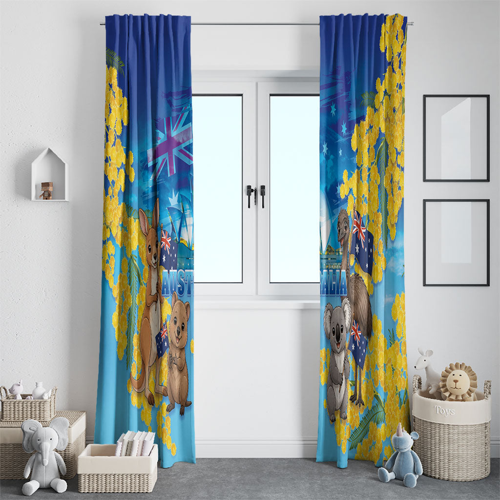 Happy Australia Flag Day Window Curtain Aussie Animals Grunge Style
