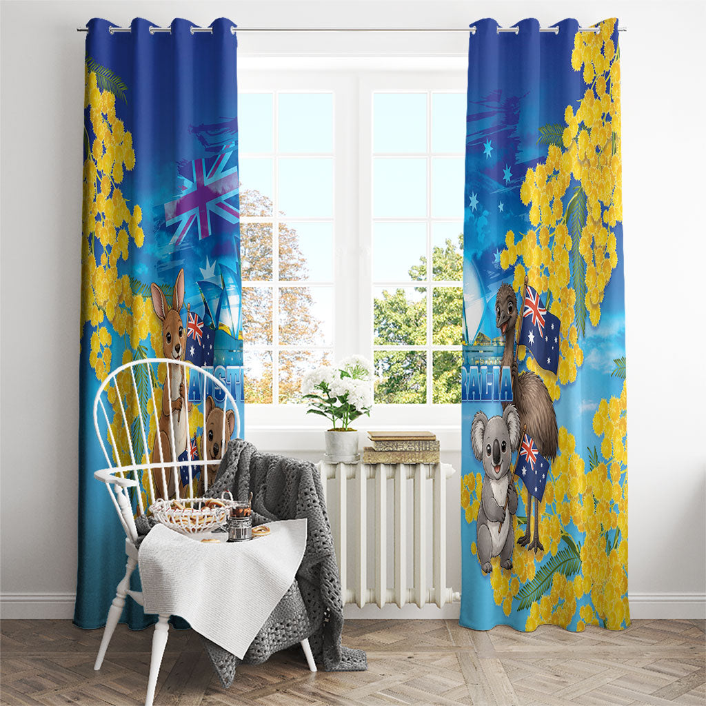 Happy Australia Flag Day Window Curtain Aussie Animals Grunge Style