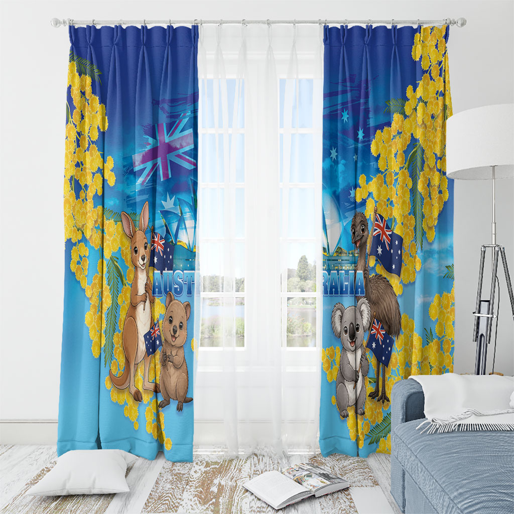 Happy Australia Flag Day Window Curtain Aussie Animals Grunge Style
