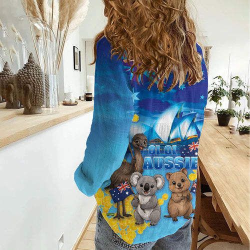Happy Australia Flag Day Women Casual Shirt Aussie Animals Grunge Style