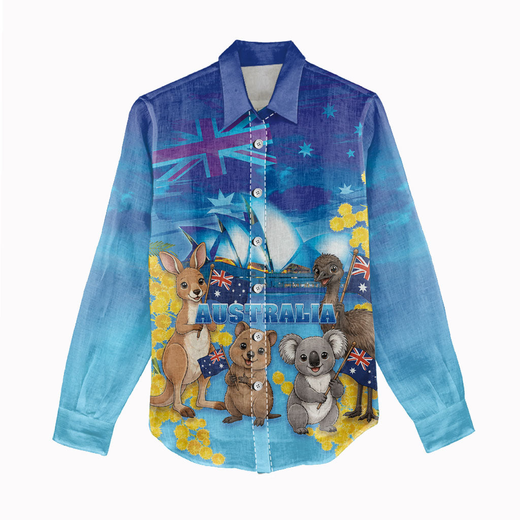Happy Australia Flag Day Women Casual Shirt Aussie Animals Grunge Style