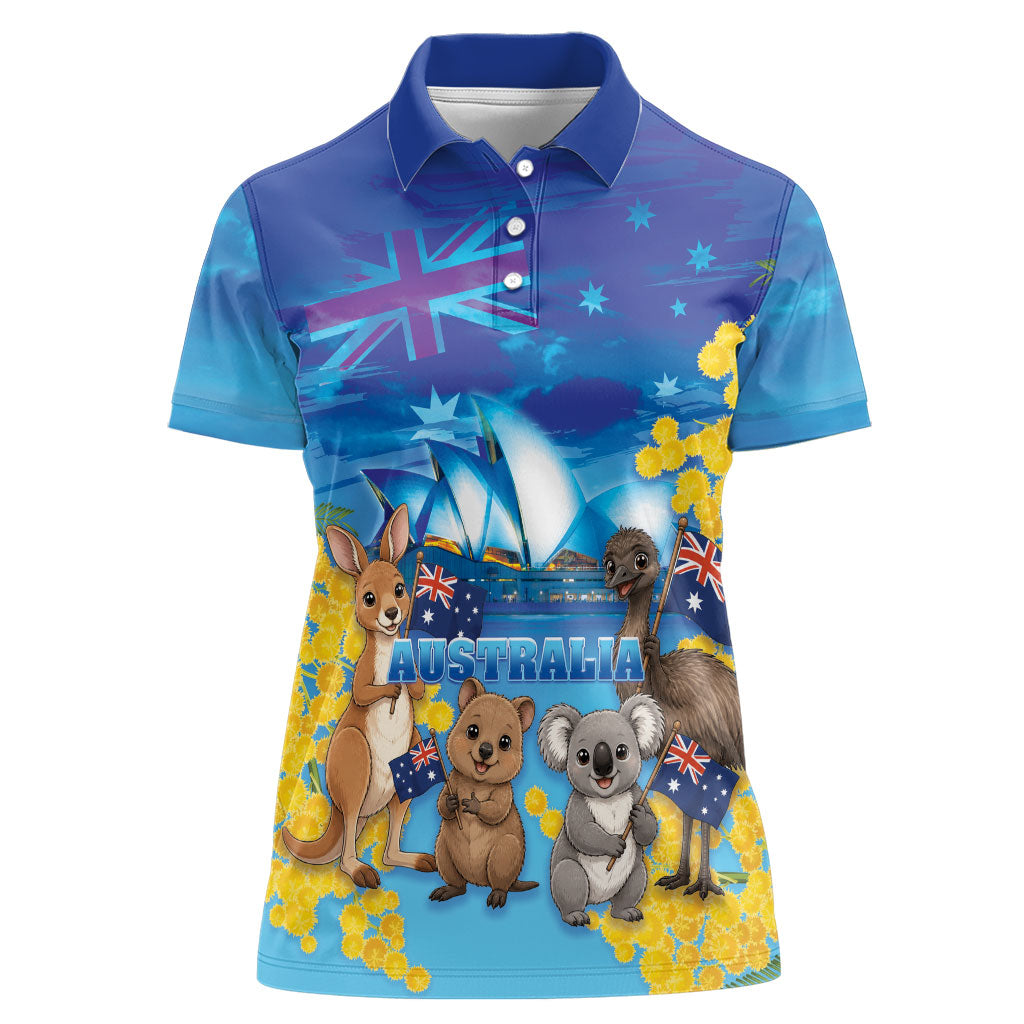 Happy Australia Flag Day Women Polo Shirt Aussie Animals Grunge Style