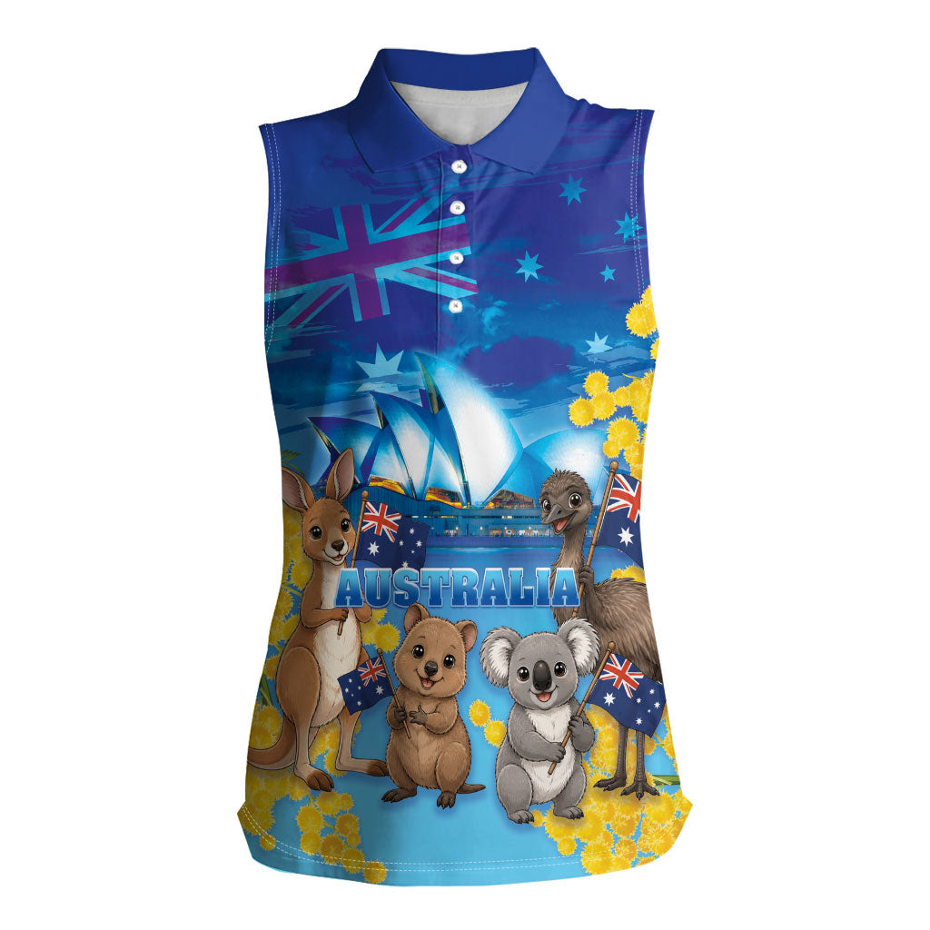 Happy Australia Flag Day Women Sleeveless Polo Shirt Aussie Animals Grunge Style