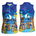 Happy Australia Flag Day Women Sleeveless Polo Shirt Aussie Animals Grunge Style