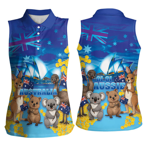 Happy Australia Flag Day Women Sleeveless Polo Shirt Aussie Animals Grunge Style
