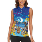 Happy Australia Flag Day Women Sleeveless Polo Shirt Aussie Animals Grunge Style