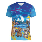 Happy Australia Flag Day Women V-Neck T-Shirt Aussie Animals Grunge Style