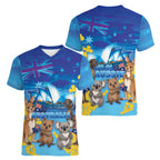 Happy Australia Flag Day Women V-Neck T-Shirt Aussie Animals Grunge Style
