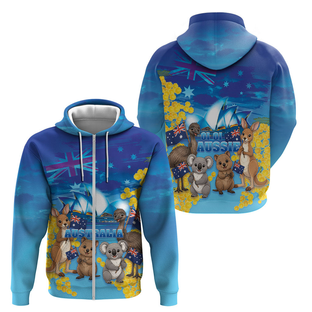Happy Australia Flag Day Zip Hoodie Aussie Animals Grunge Style