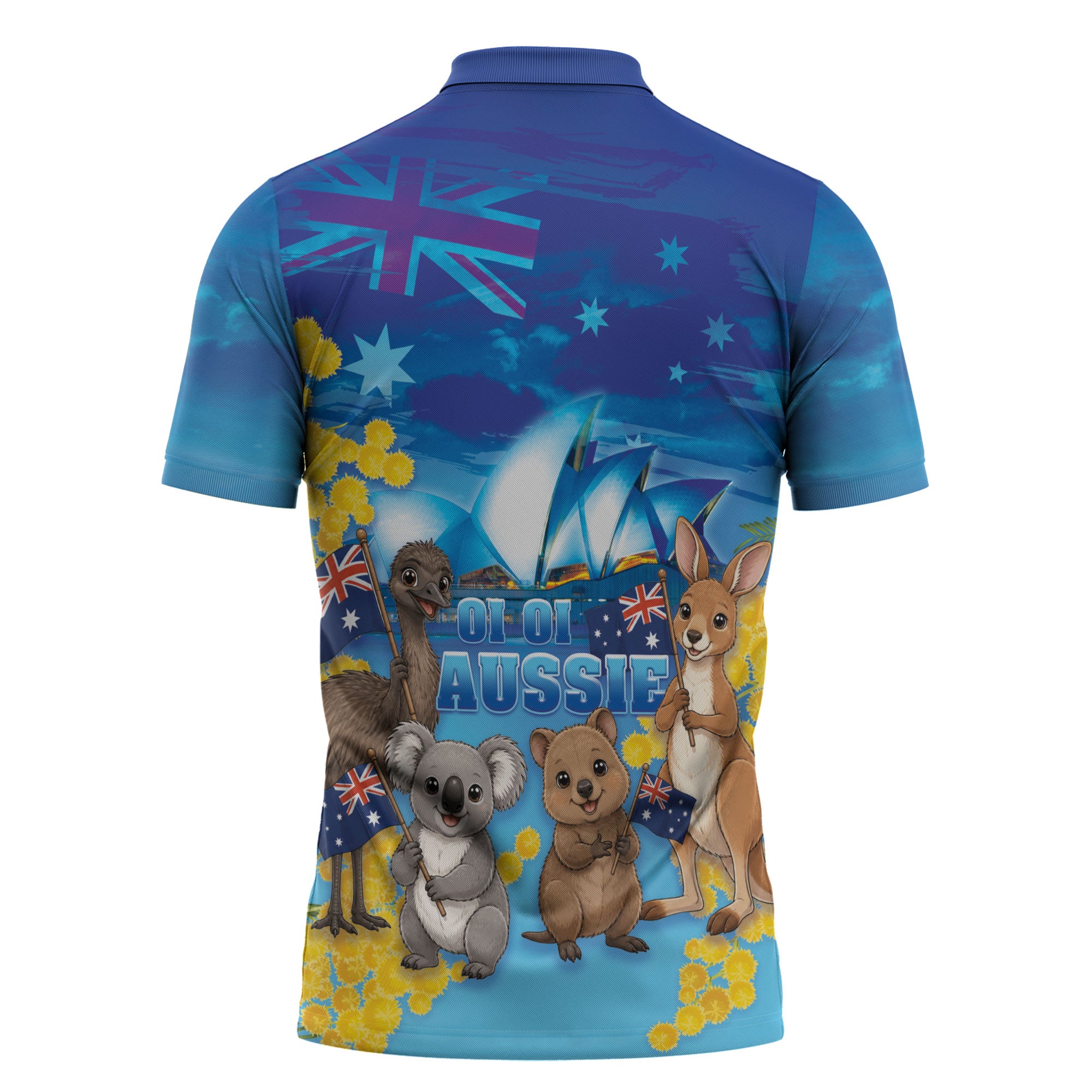 Happy Australia Flag Day Zipper Polo Shirt Aussie Animals Grunge Style