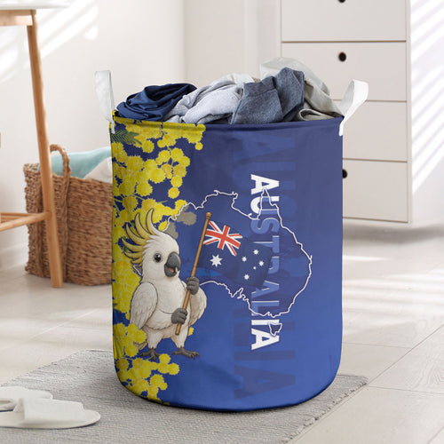 Australia Cockatoo Laundry Basket Aussie Flag With Golden Wattle