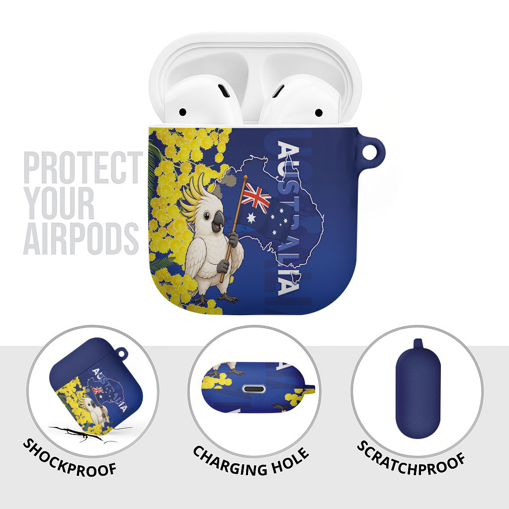 Australia Cockatoo AirPods Case Aussie Flag With Golden Wattle