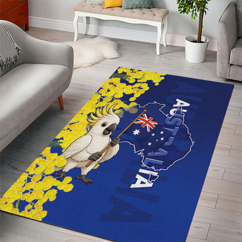 Australia Cockatoo Area Rug Aussie Flag With Golden Wattle