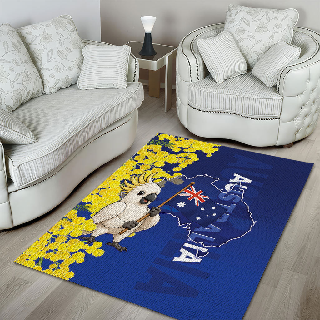 Australia Cockatoo Area Rug Aussie Flag With Golden Wattle