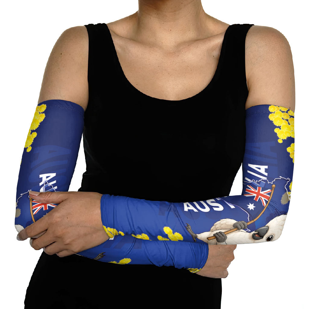 Australia Cockatoo Arm Sleeves Aussie Flag With Golden Wattle