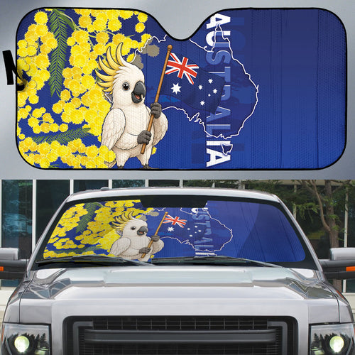 Australia Cockatoo Auto Sun Shade Aussie Flag With Golden Wattle