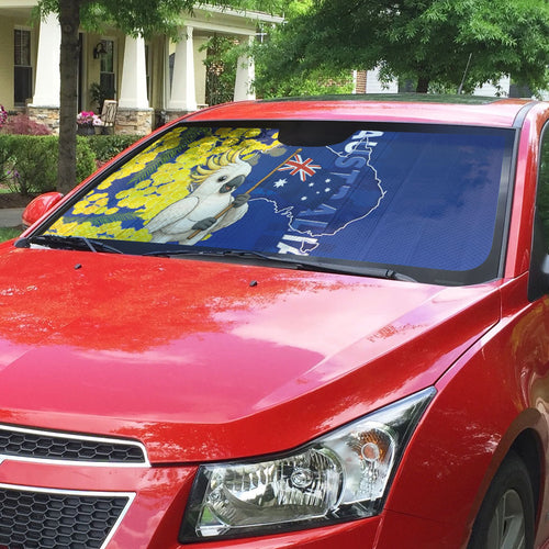 Australia Cockatoo Auto Sun Shade Aussie Flag With Golden Wattle
