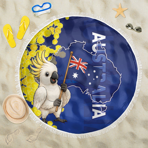 Australia Cockatoo Beach Blanket Aussie Flag With Golden Wattle
