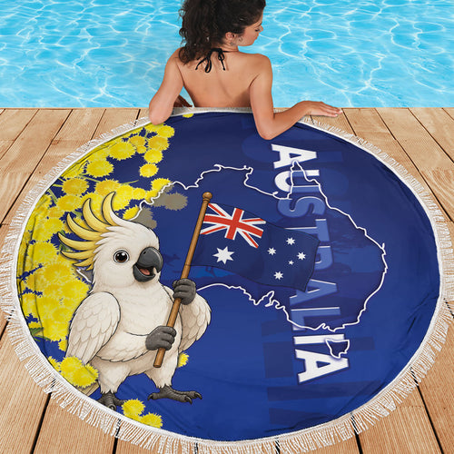 Australia Cockatoo Beach Blanket Aussie Flag With Golden Wattle