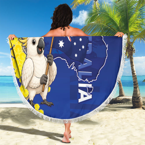 Australia Cockatoo Beach Blanket Aussie Flag With Golden Wattle