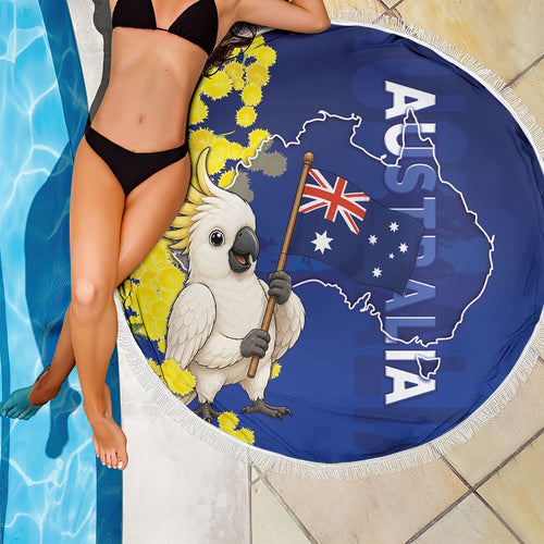 Australia Cockatoo Beach Blanket Aussie Flag With Golden Wattle
