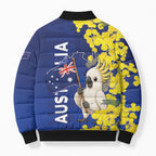 Australia Cockatoo Bomber Puffer Jacket Aussie Flag With Golden Wattle